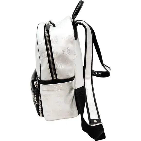 L5) Authentic MCM Backpack Bag Silver PVC Luxury Vintage  display picture 2